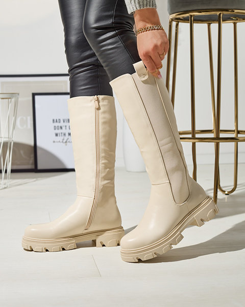 Кремові жіночі черевики до середини ікри Vebissa- Footwear