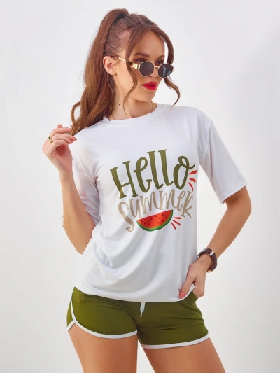 Royalfashion Damen-Sportset mit T-Shirt und Shorts Hallo Sommer
