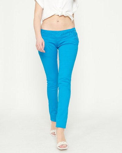 Blaue Damenhose aus Stoff mit niedriger Taille - Kleidung