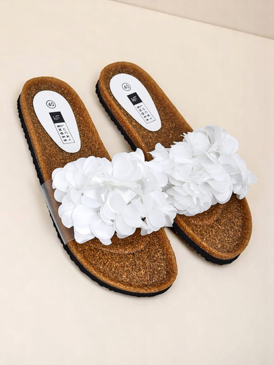 Royalfashion Damen Pantoletten mit Blümchen Flora Soft
