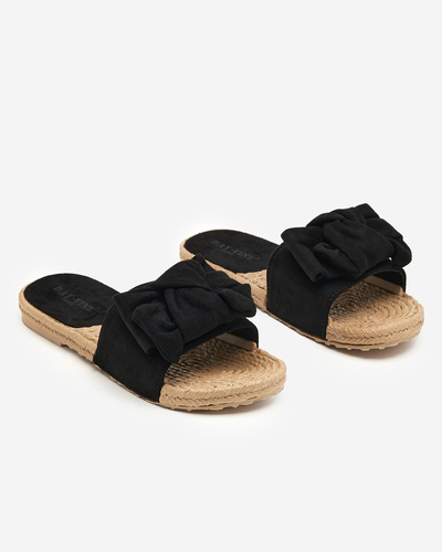 OUTLET Schwarze Damenhausschuhe mit Terina-Schleife - Schuhe