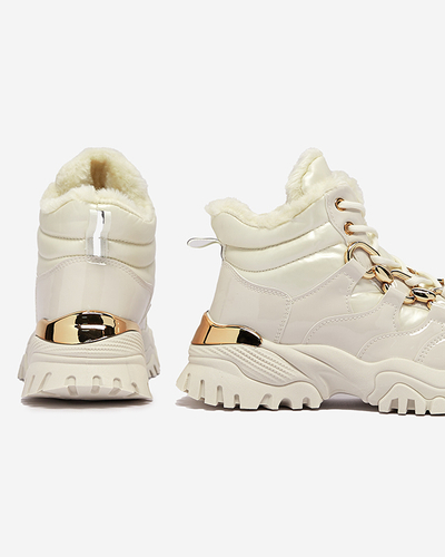 Cremefarbene Damen-Wintersportschuhe a'la trappers Mertika - Footwear