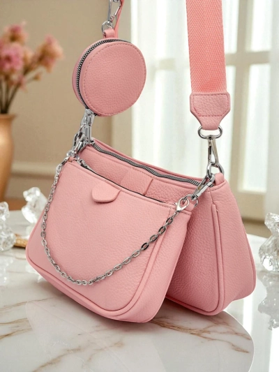 Amara Rosa Damenhandtasche – rosa Umhängetasche aus Öko-Leder mit Kette