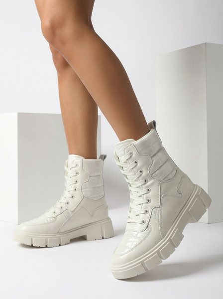 Calista Damen Schuhe Modische Flache Stiefeletten Creme