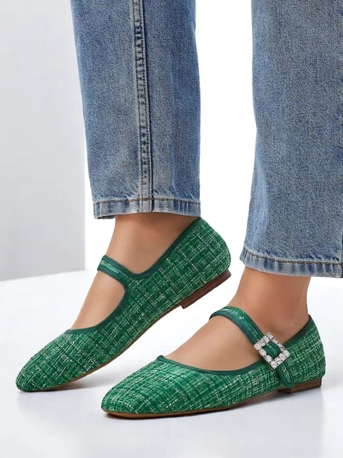 Royalfashion Жіночі клітинчасті балетки з пряжкою та ремінцем Riffos