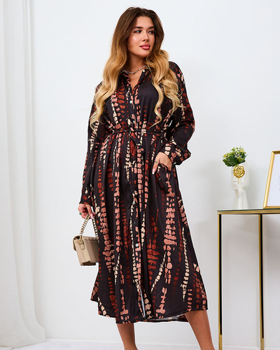 Royalfashion Schwarz und braun gemustertes Damen Maxikleid