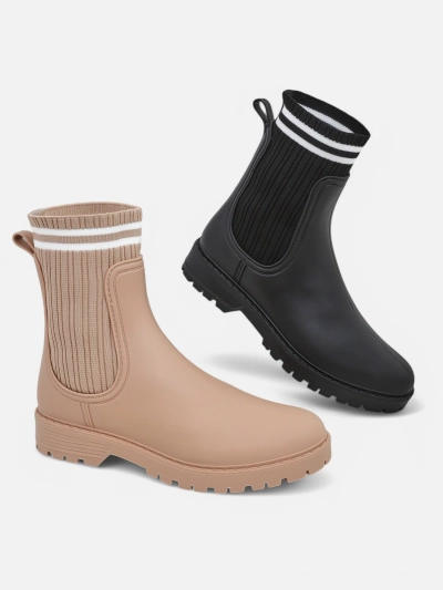 Royalfashion Damenregenschuhe mit hohem Stoffeinsatz Scarlesa