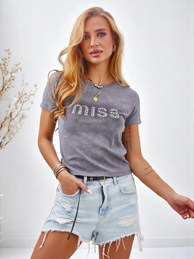Royalfashion Damen Baumwoll-T-Shirt mit Strasssteinen MISS