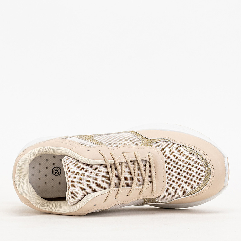 Beige Turnschuhe für Damen mit verdecktem Keilabsatz Waqsy - Footwear