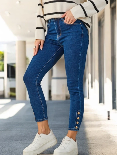 Royalfashion Damen Skinny Jeans mit Knöpfen