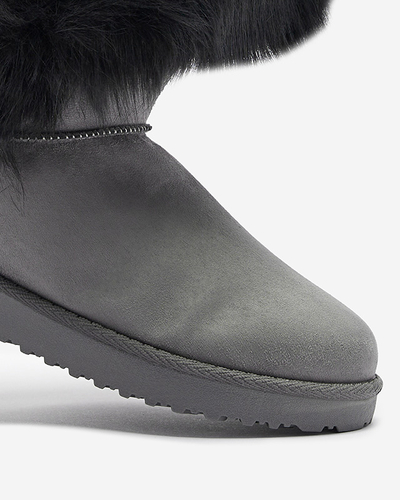 Graue Damen-Schneestiefel mit asymmetrischem Obermaterial und Pelz Vetora - Footwear