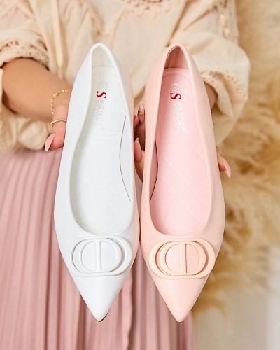 Royalfashion Rosafarbene Damen-Ballerinas mit spitzer Spitze und Verzierung auf der Nase Manixy