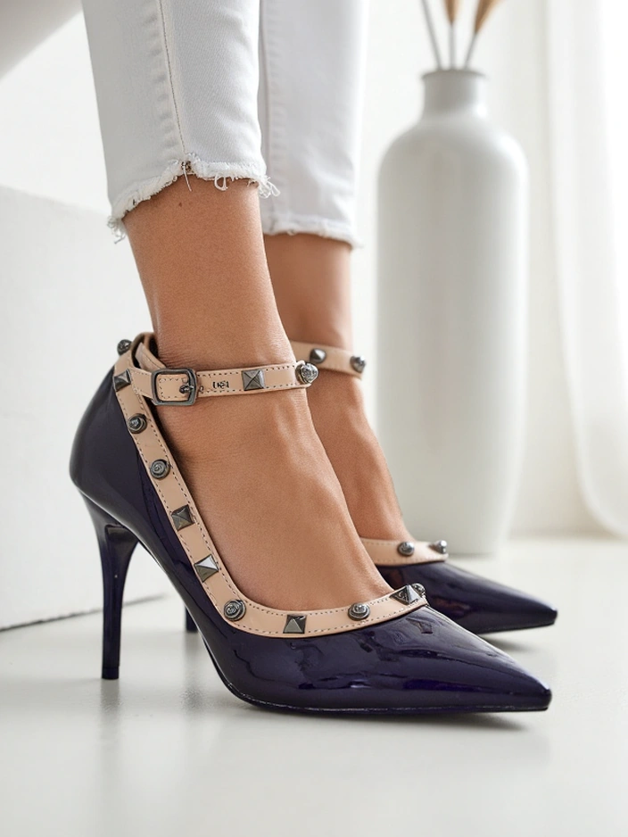 Royalfashion Patent Damen-Stilettos mit Nieten Qoscalle