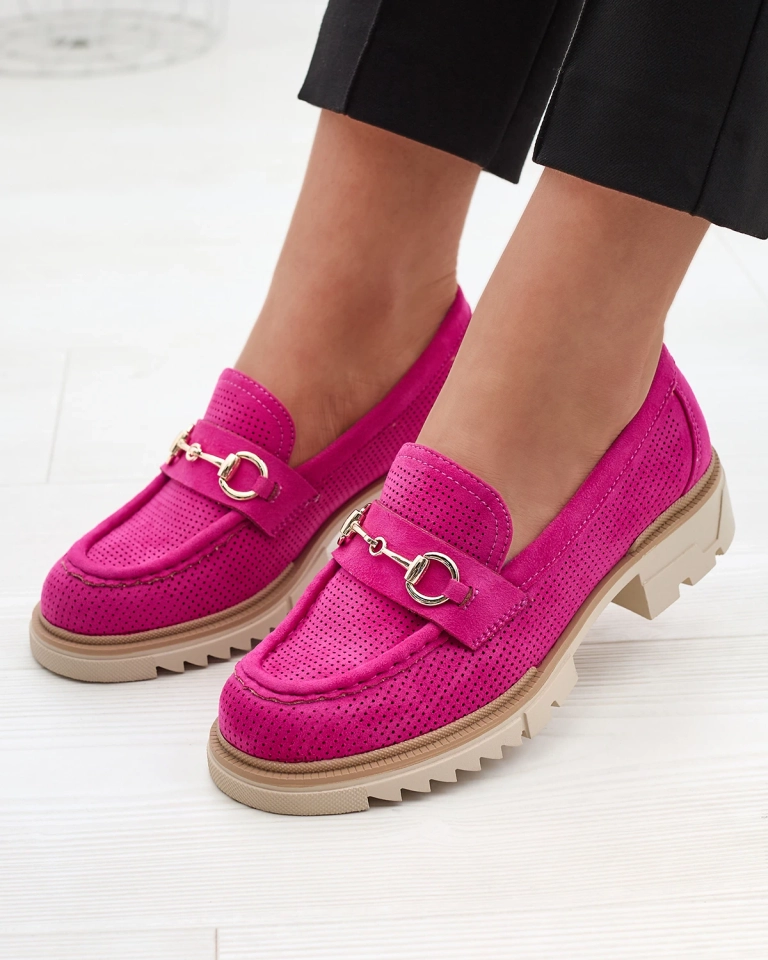 Fuchsia durchbrochene Damenmokassins mit Kette Imerila - Footwear