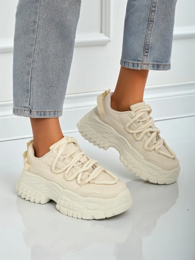 Damen-Sneakers Athenia beige aus Öko-Leder mit 6,5 cm Plateau