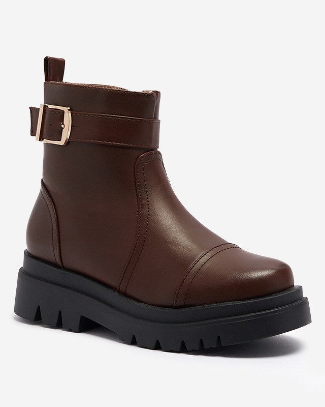 Dunkelbraune Damenstiefel mit Schnalle Utilas - Footwear