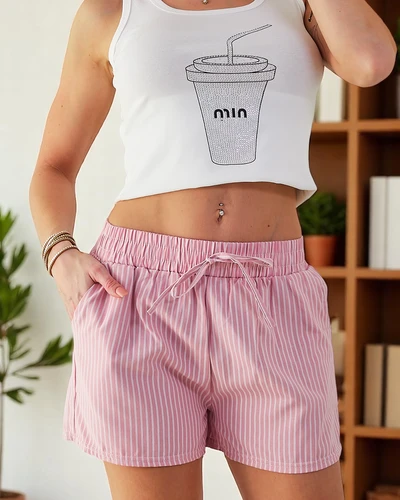 Royalfashion Damen Shorts mit elastischem Bund und Kordelzug im gestreiften Muster