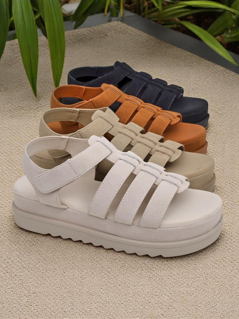 Damen Sandalen Heraclea Royalfashion auf Plateau schwarz aus Öko-Leder