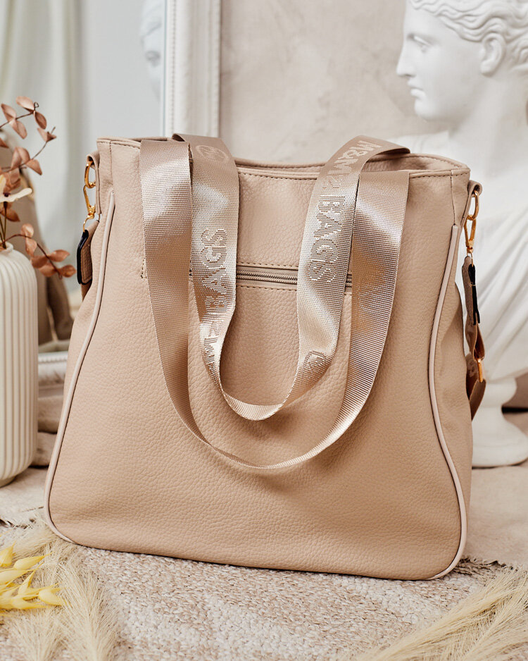 Shopper Kleine Damen Handtasche Beige Ledertasche Shopper Tasche - Main Image