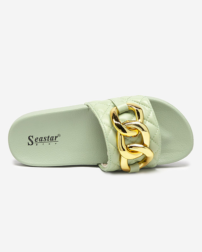 Grüne gesteppte Damenhausschuhe mit goldener Kette Eteris - Schuhe