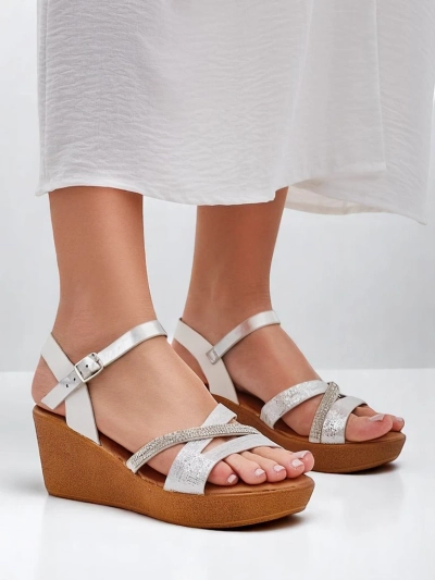Royalfashion Damen Wedge-Sandalen mit Strass und Glitzer Eclat
