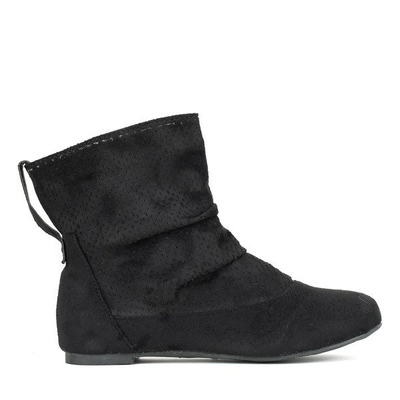 Schwarze Damen-Stiefeletten aus Wildleder mit gerafftem Obermaterial Modisori - Footwear