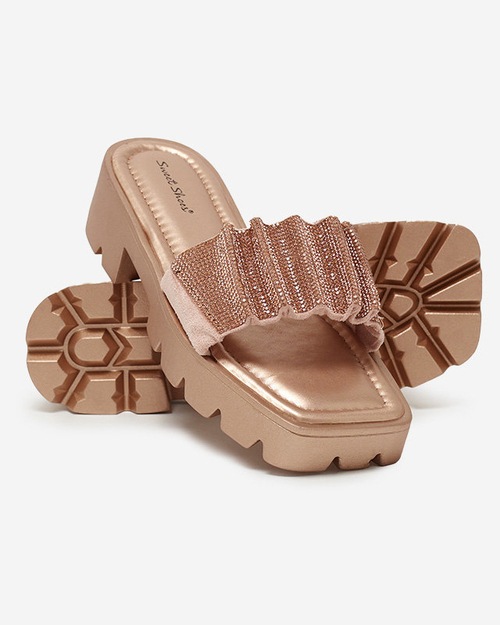 Золоті жіночі тапочки з фіанітами Emkoy - Взуття