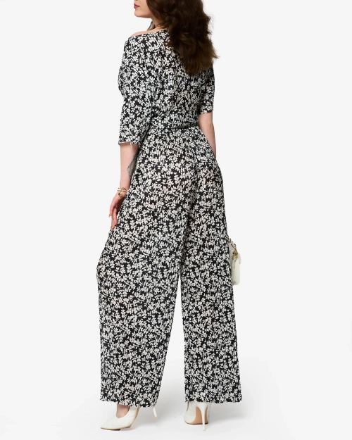 Жіночий плісирований комплект в чорну квіткову клітинку - Одяг