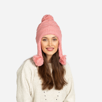Rosa isolierte Damenmütze mit Pompons - Accessoires