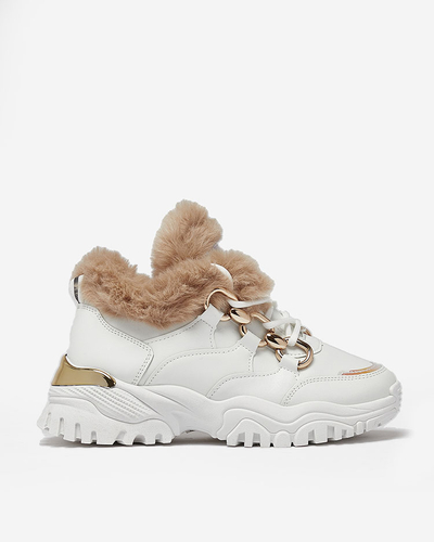 Royalfashion Weiße Damen-Sneaker mit Fell Wicallen