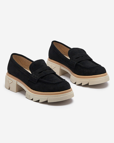Schwarze durchbrochene Damenmokassins mit fester Sohle Ejina - Footwear