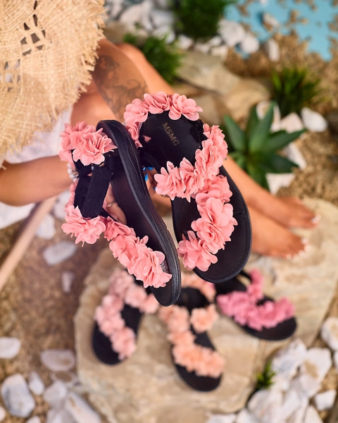 Royalfashion Koralle Damen Sandalen mit Blumen Alferroy