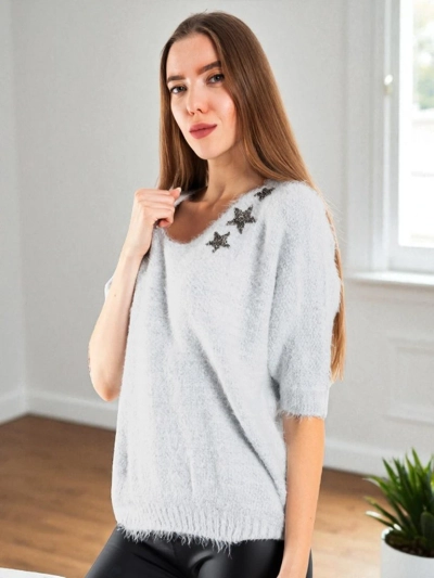Hellgrauer Stern Pullover - Kleidung