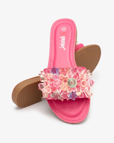 Royalfashion Fuchsia Damen Flip-Flops mit bunten Kristallen Bling Breeze
