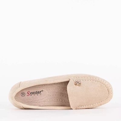 OUTLET Damen-Mokassins aus Öko-Wildleder in Beige mit Pixila-Dekoration - Schuhe