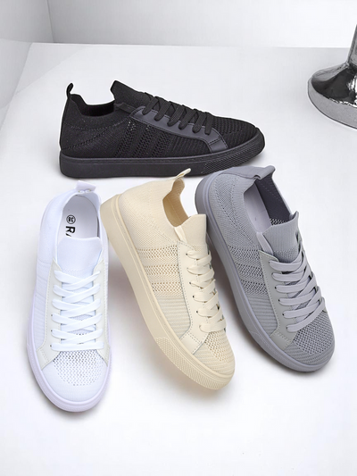 Damen-Sneakers Livia Nero - schwarze Stoff- und Öko-Leder-Turnschuhe mit flacher Sohle