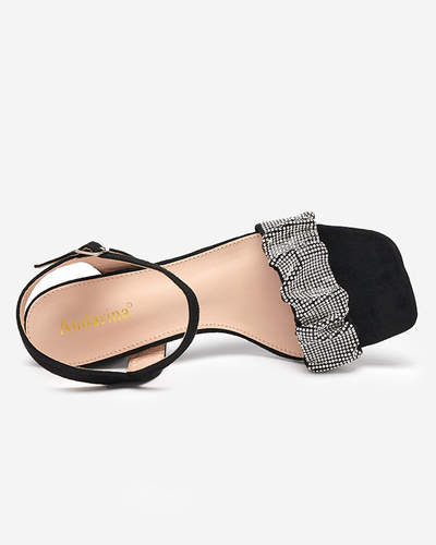 Schwarze Damensandale auf einem Pfosten mit Zirkonias Trieste - Footwear