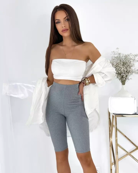 Royalfashion Graue gerippte Damen-Radler-Leggings