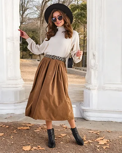 Royalfashion Damen Cord-Midi-Rock