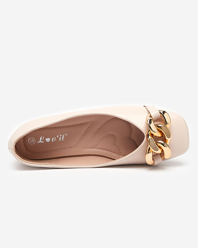 OUTLET Damen-Ballerinas in Beige mit goldener Verzierung Mikone - Schuhe