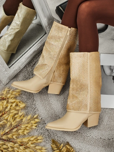 Жіночі ботильйони з екошкіри на підборах-стовпчику з декоративною халявою Virelia