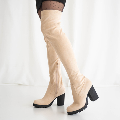 Beige Damen-Overknee-Stiefel am Shevao-Posten - Schuhe