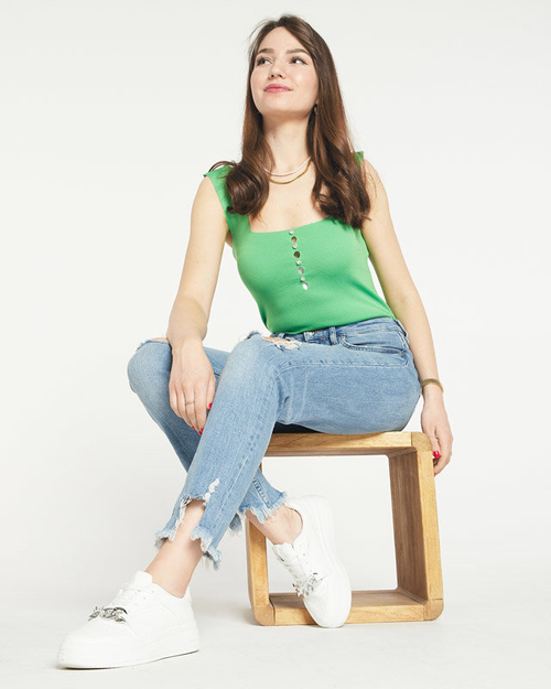 Зелений топ з цирконами