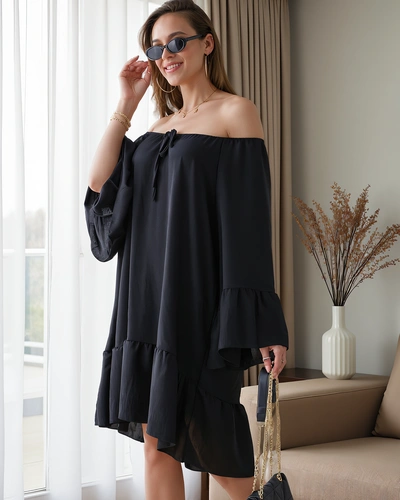 Royalfashion Damen-Ausschnittkleid mit Rüschen im Oversized-Stil