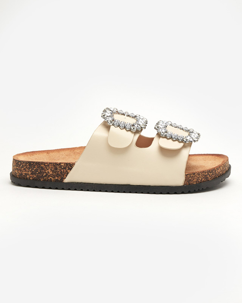 Бежеві жіночі шльопанці з пряжками Oterina