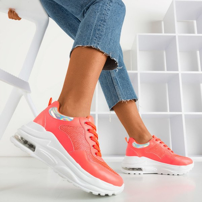 Neonorange Damen-Sportschuhe mit holografischen Piules-Einsätzen - Schuhe 1