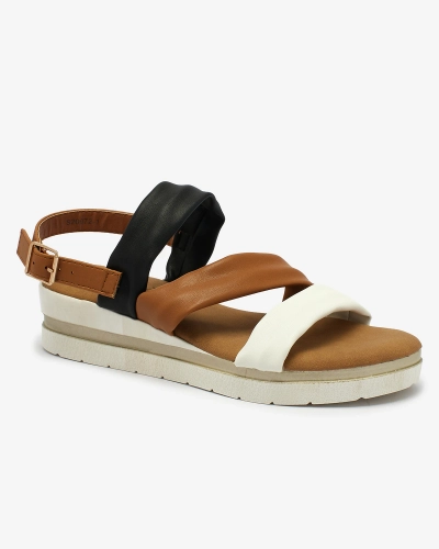 Royalfashion Braune Damensandalen mit schwarzen und weißen Streifen Regetis