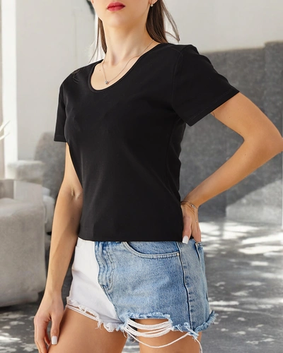 Royalfashion Damen Baumwoll-T-Shirt mit Spitze auf dem Rücken