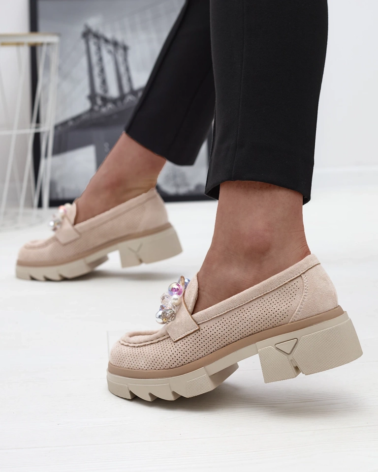 Durchbrochene Mokassins für Damen in Beige Peloga- Footwear
