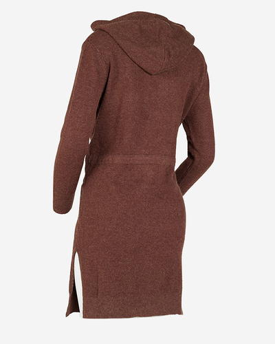 Dunkelbrauner Tunika-Pullover für Damen mit Kapuze - Kleidung